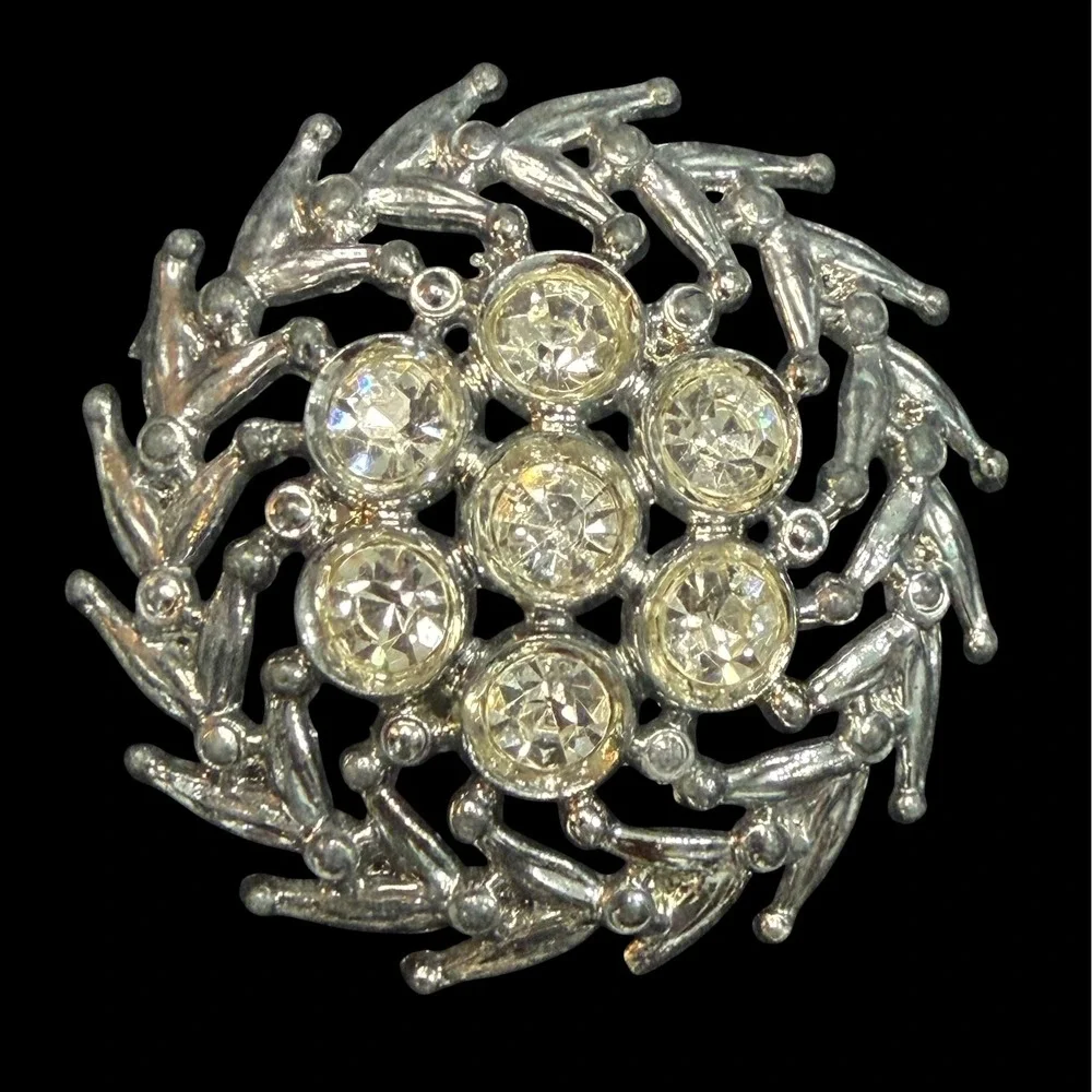 Vintage Clear Rhinestone Brooch Lot 5 Mid-Century Heart Wreath Snowflake Silver